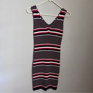 Lush Red White & Blue Striped Sleeveless Bodycon Mini Dress Size Large EUC